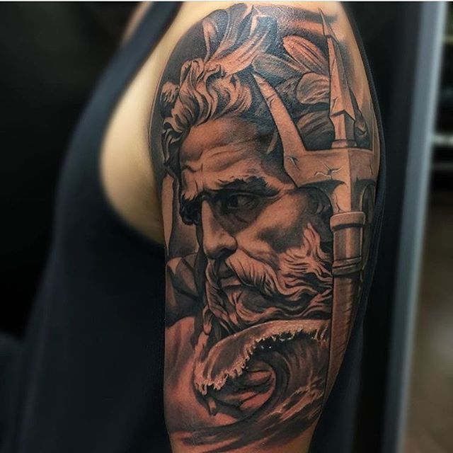 Poseidon tattoo on shoulder