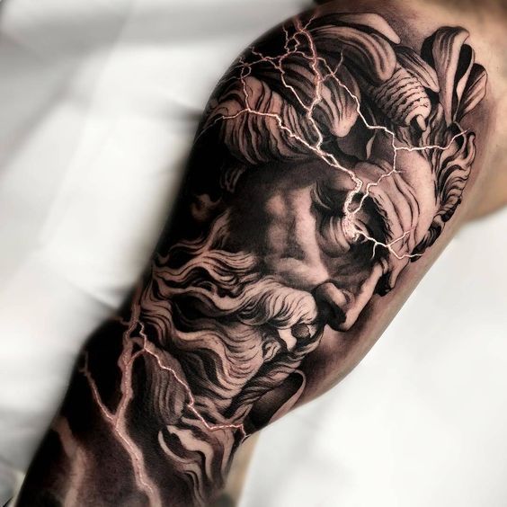 Tattoo of the god Poseidon on the forearm