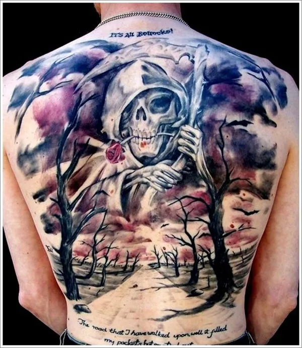 Tattoo of Death with a slash across the back