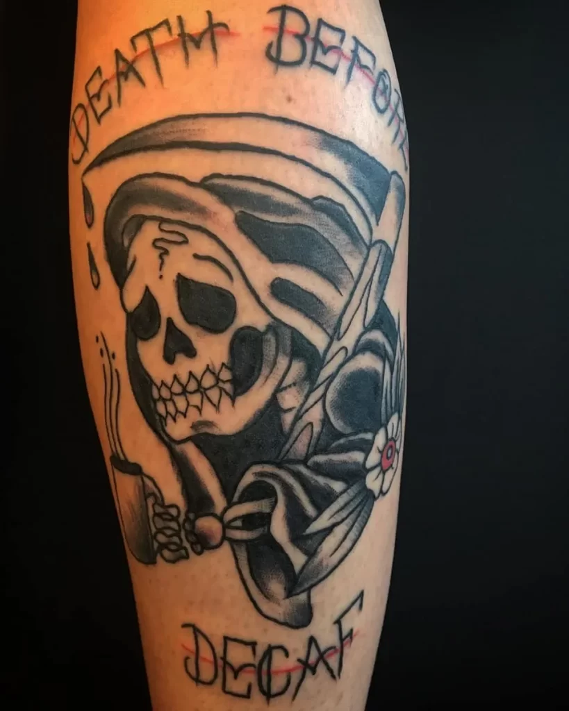 Tattoo of a skull and crossbones on the arm