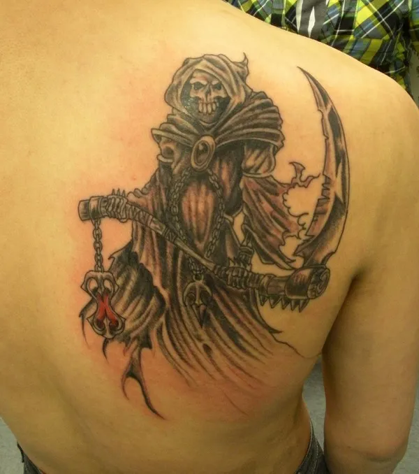 Grim reaper tattoo on the back for men