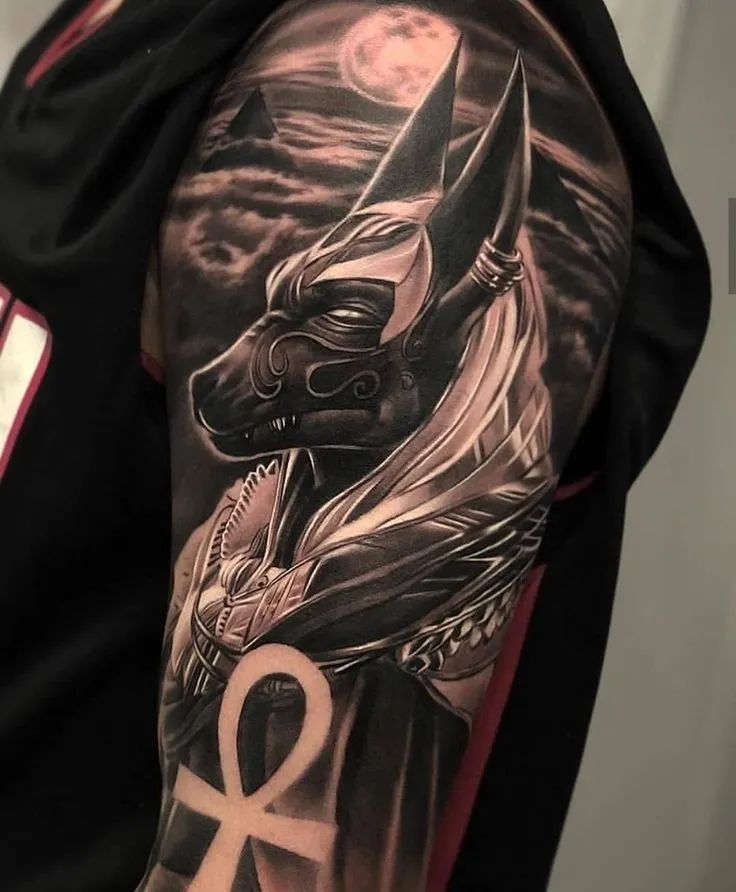 Tattoo of Anubis on the shoulder