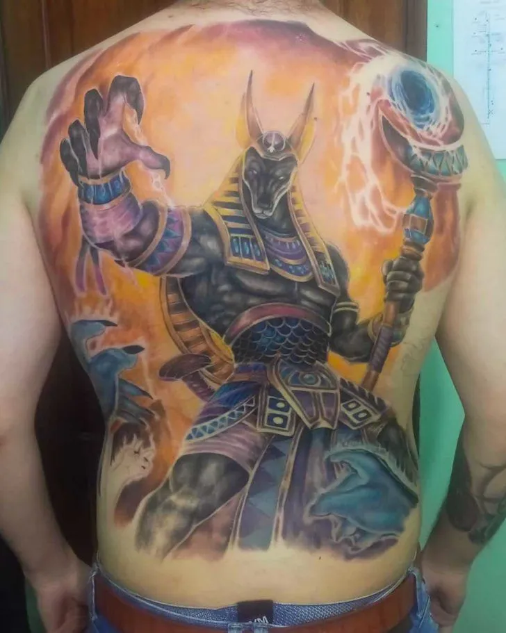 Tattoo of Anubis on the back