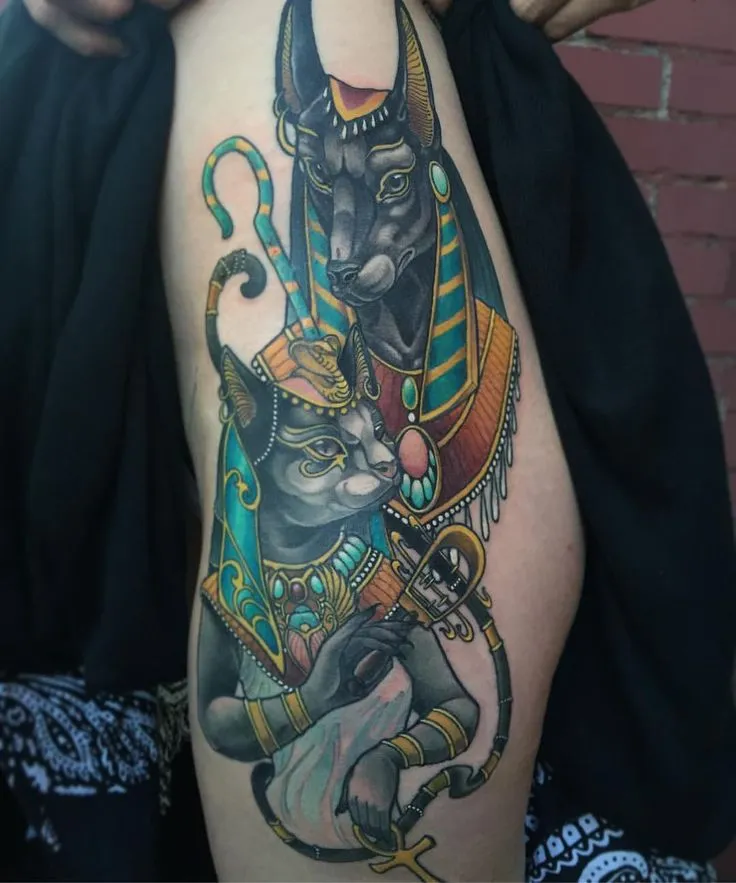 Tattoo of Anubis on the Thigh