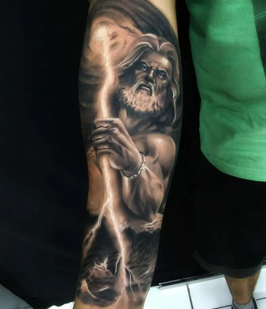 Tattoo of the god Poseidon on the arm