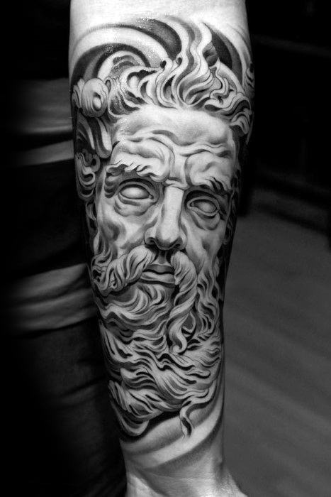 Tattoo of the god Poseidon on the forearm