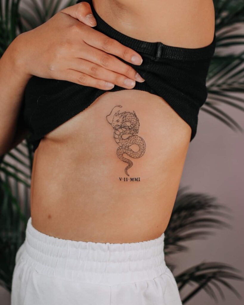 A snake tattoo on the side