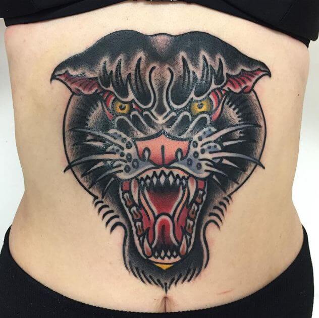 Large tattoo on the abdomen