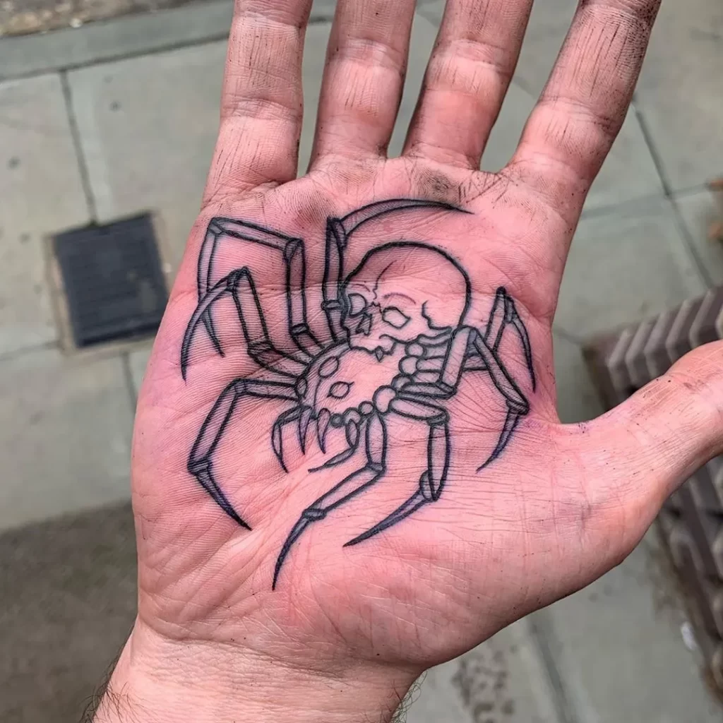 Spider tattoos on the palm