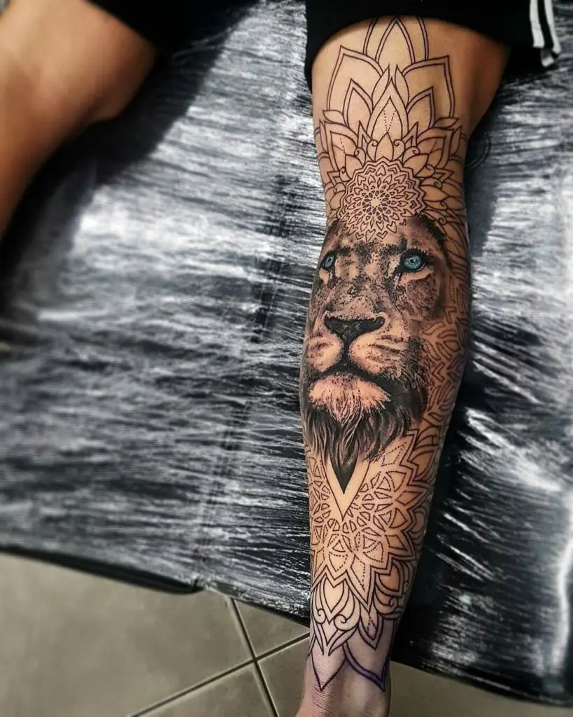 Lion tattoos on the shin