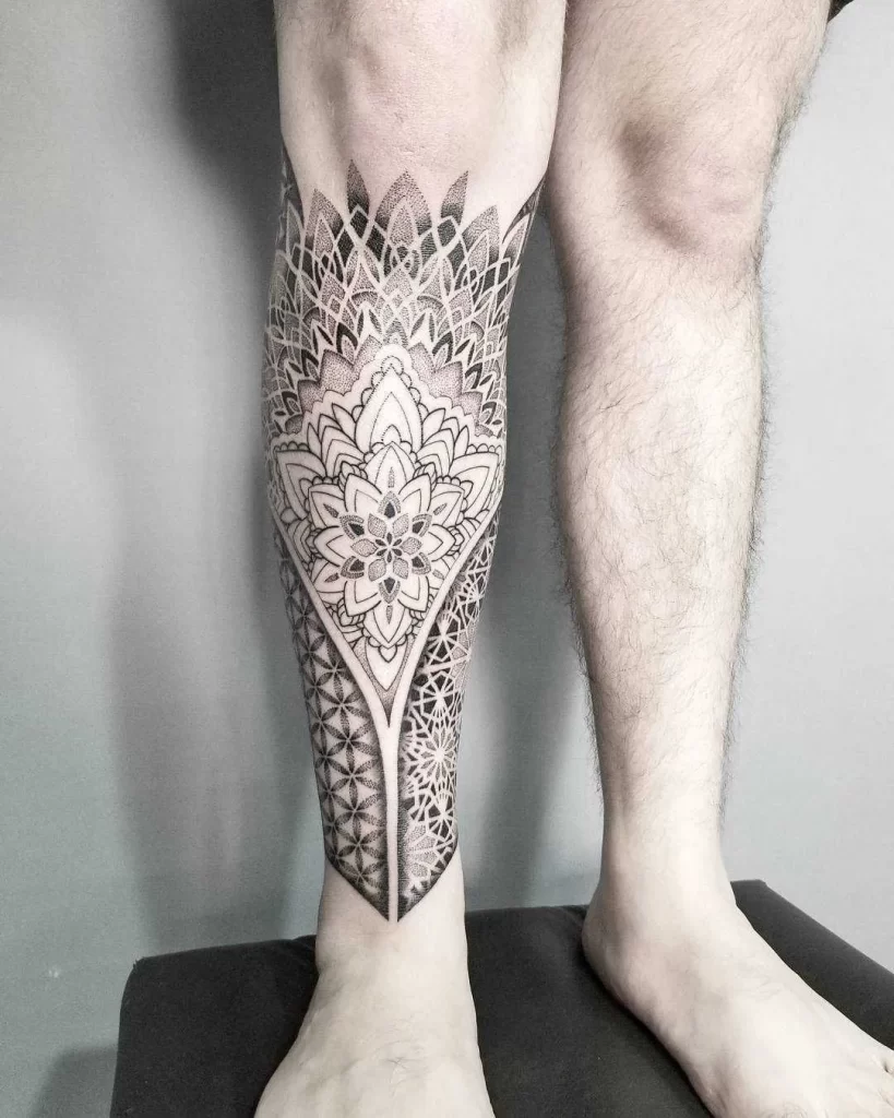 Geometric tattoos on the shin