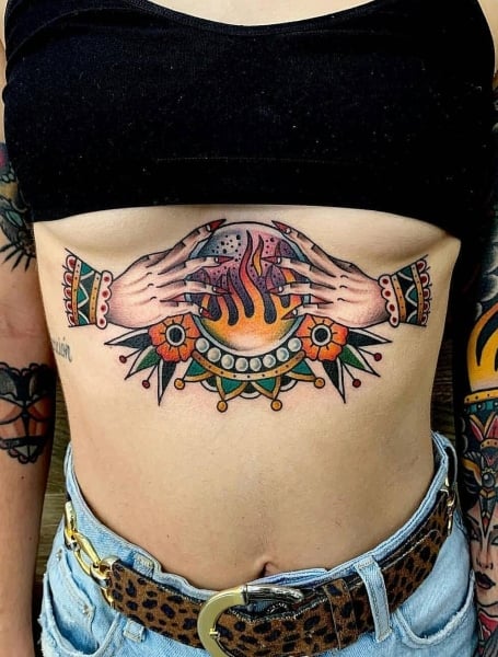 Female abdominal tattoo