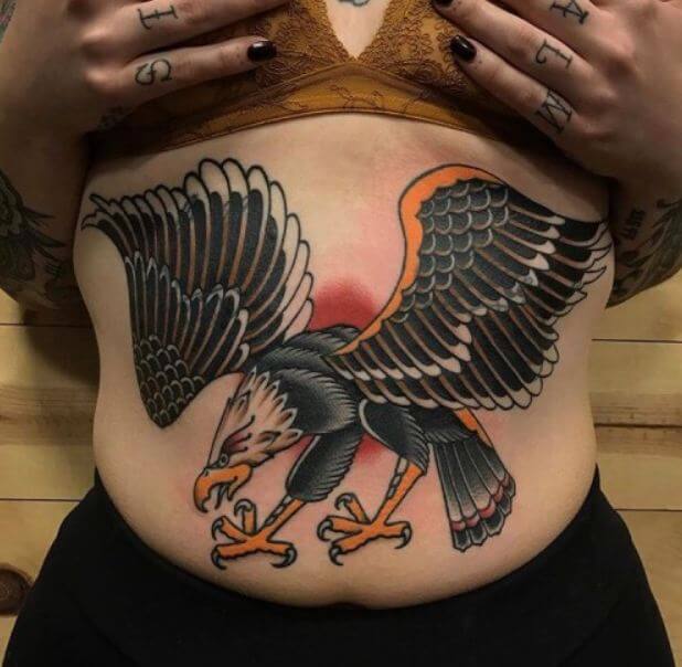 Tattoo of a bird on your stomach