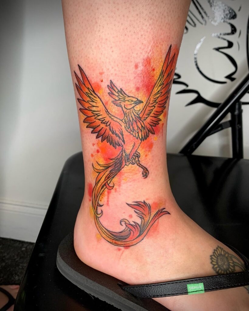 Phoenix tattoo on ankle