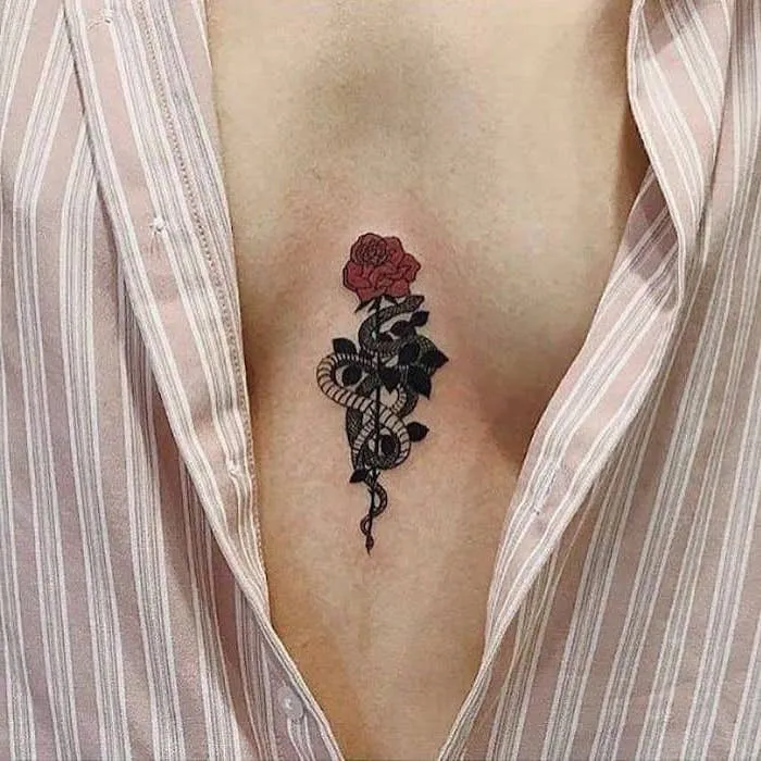 Tattoos of roses on the chest