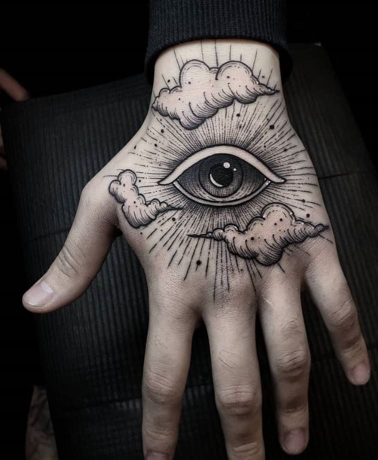 Bblack grey Eye Fist Tattoo