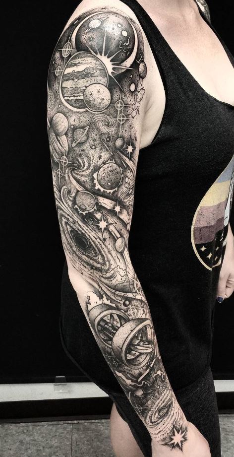 black and gray tattoo sleeve