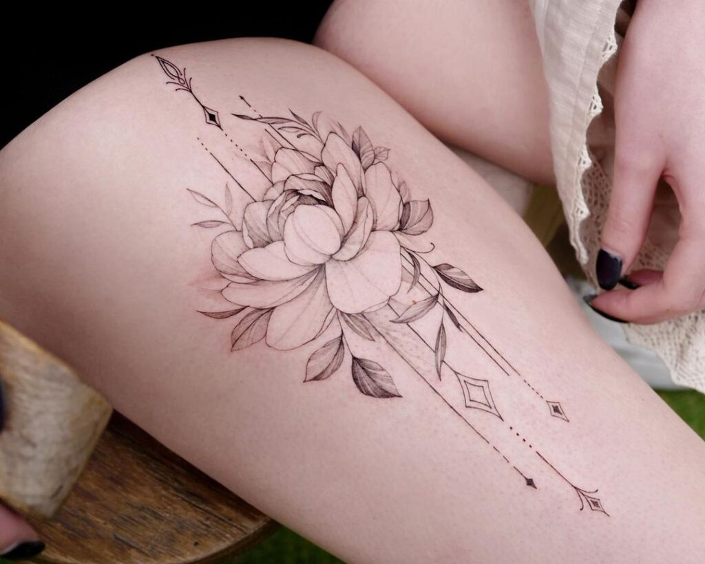 Floral tattoos on the thigh for women