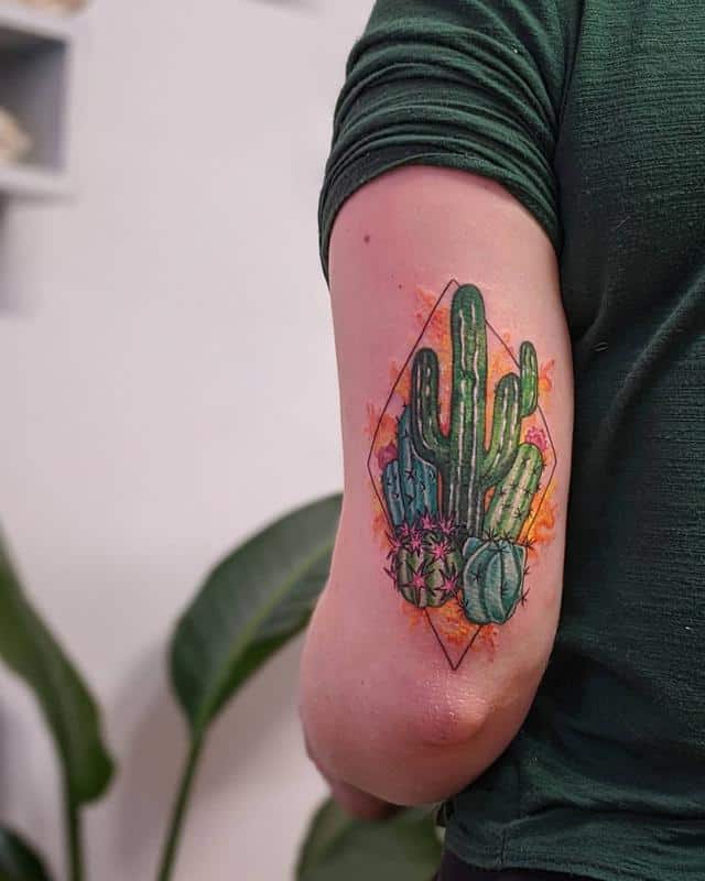 Tattoo of a cactus on the biceps