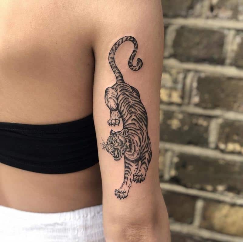 Tattoo of a tiger on the back of your hand