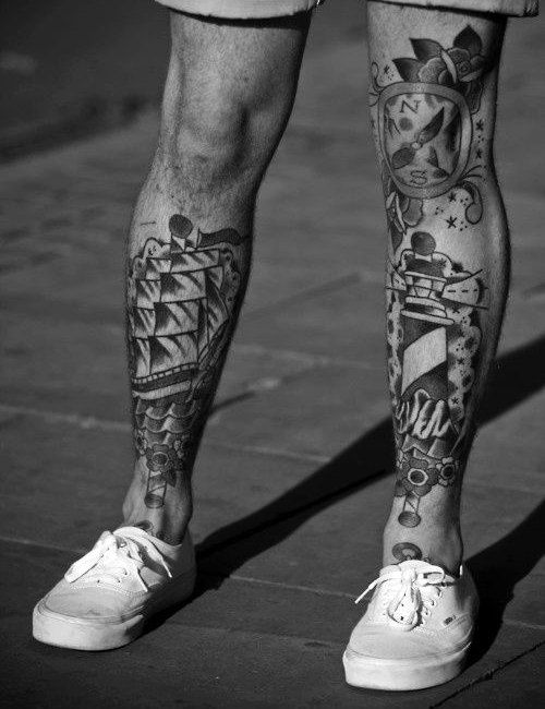 Men's shin tattoo