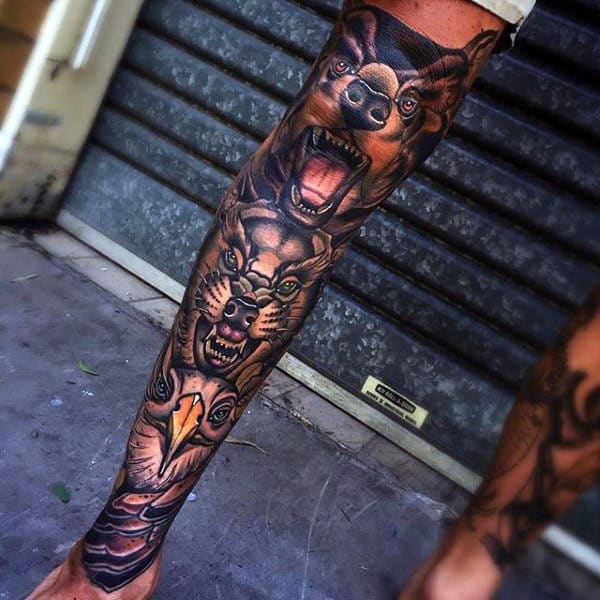 Men's shin tattoo