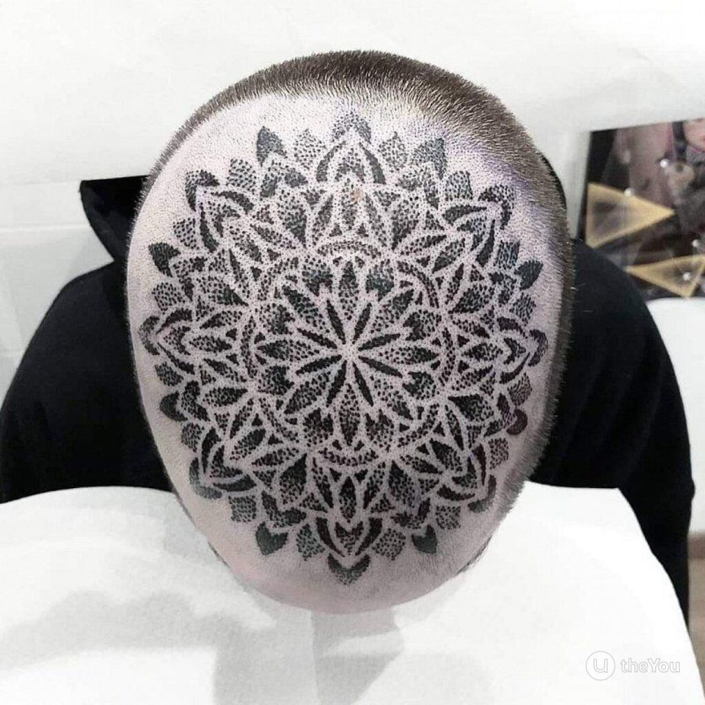 Tattoo on your head in the Dotwork style