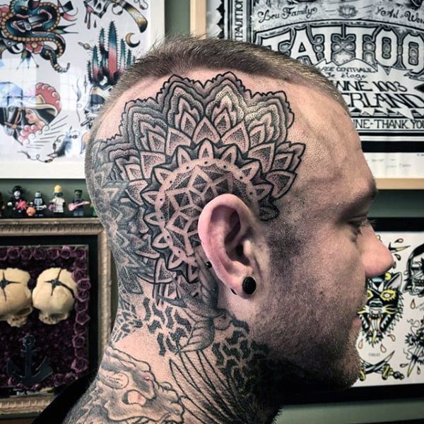 Tattoo on your head in the Dotwork style