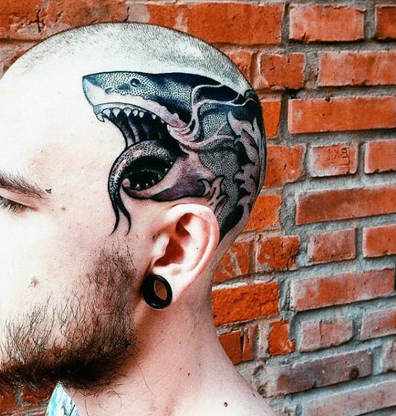 Tattoo on your head in the Dotwork style