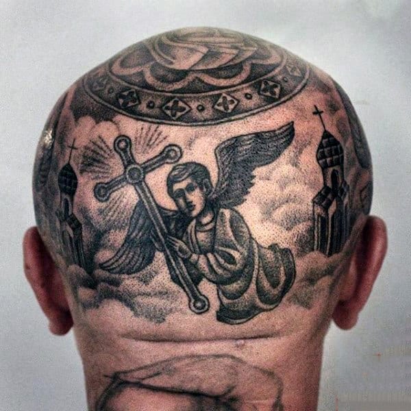 Tattoo on your head in the Dotwork style