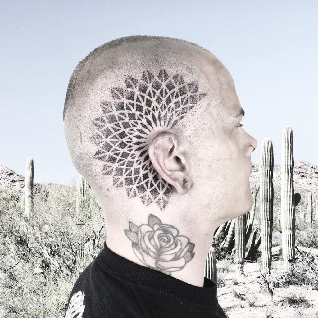 Tattoo on your head in the Dotwork style