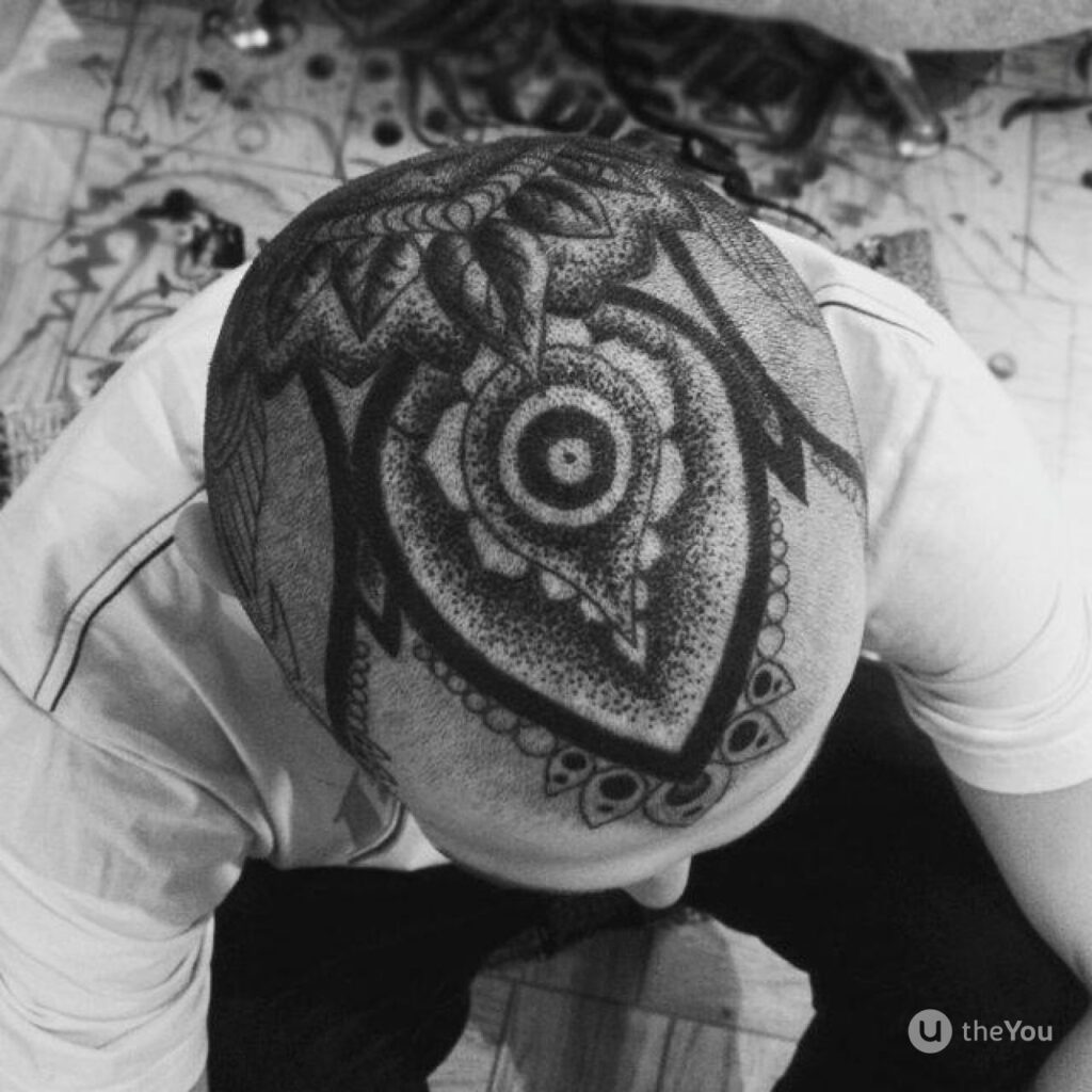 Tattoo on your head in the Dotwork style