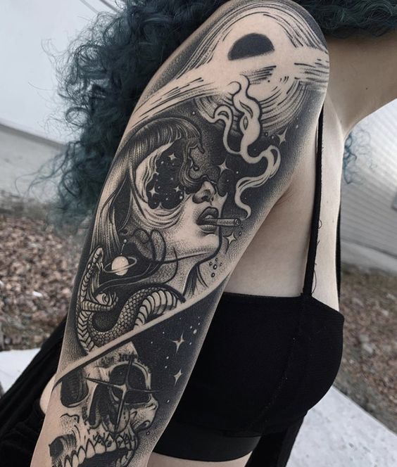 Tattoo on the shoulder in a fantasy style