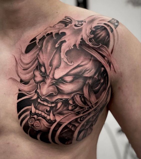 Tattoo on the chest in fantasy style