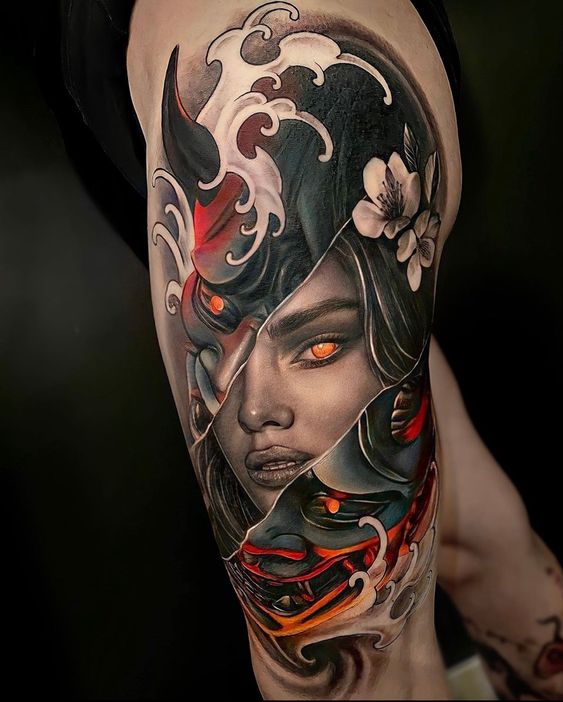 Tattoo on the hip in fantasy style