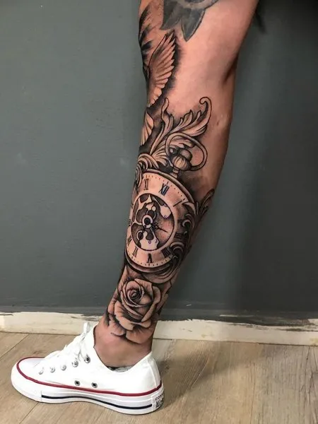 Tattoo watch on the leg