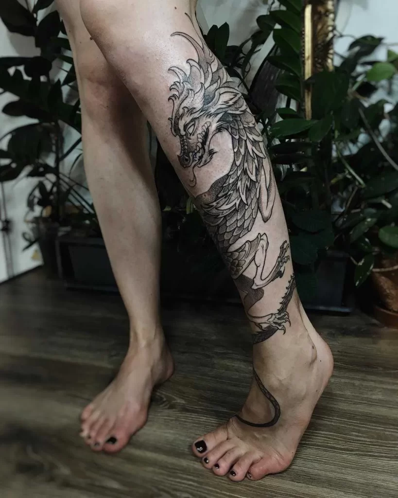 Dragon tattoos on shins