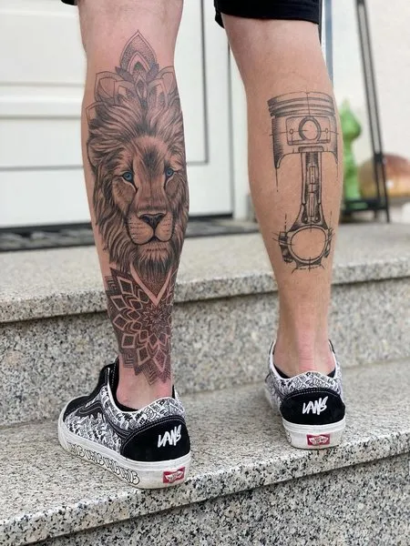 Tattoo on the leg of a lion