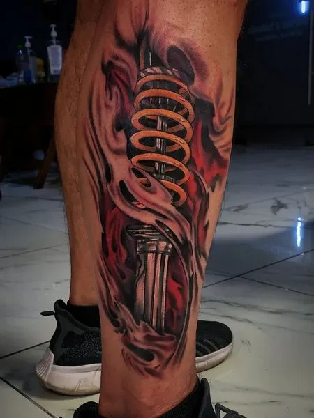 Mechanical tattoo on the leg