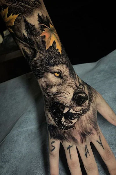 Wolf tattoo on the wrist