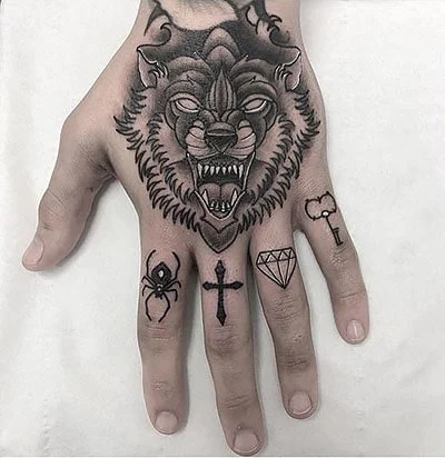 Wolf tattoo on the wrist