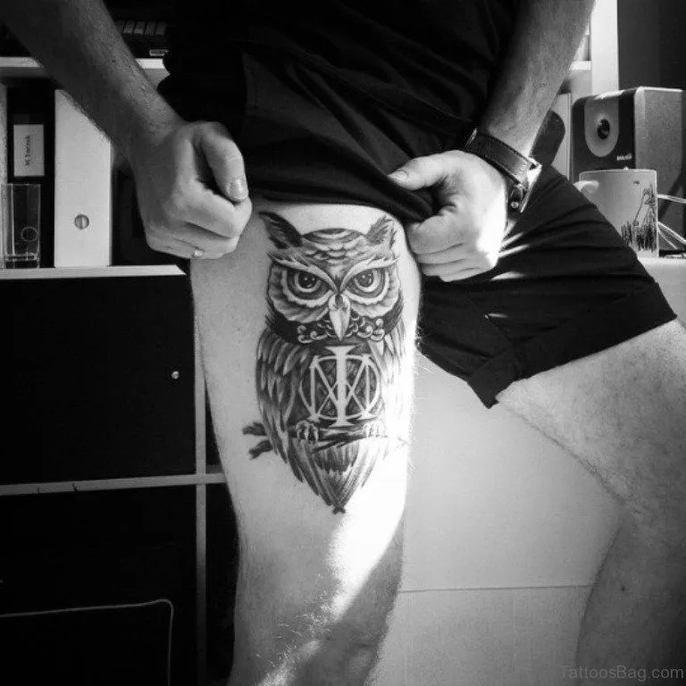 Owl tattoo ideas on the thigh for men