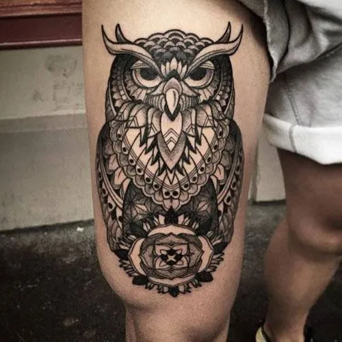 Owl tattoo ideas on the thigh for men