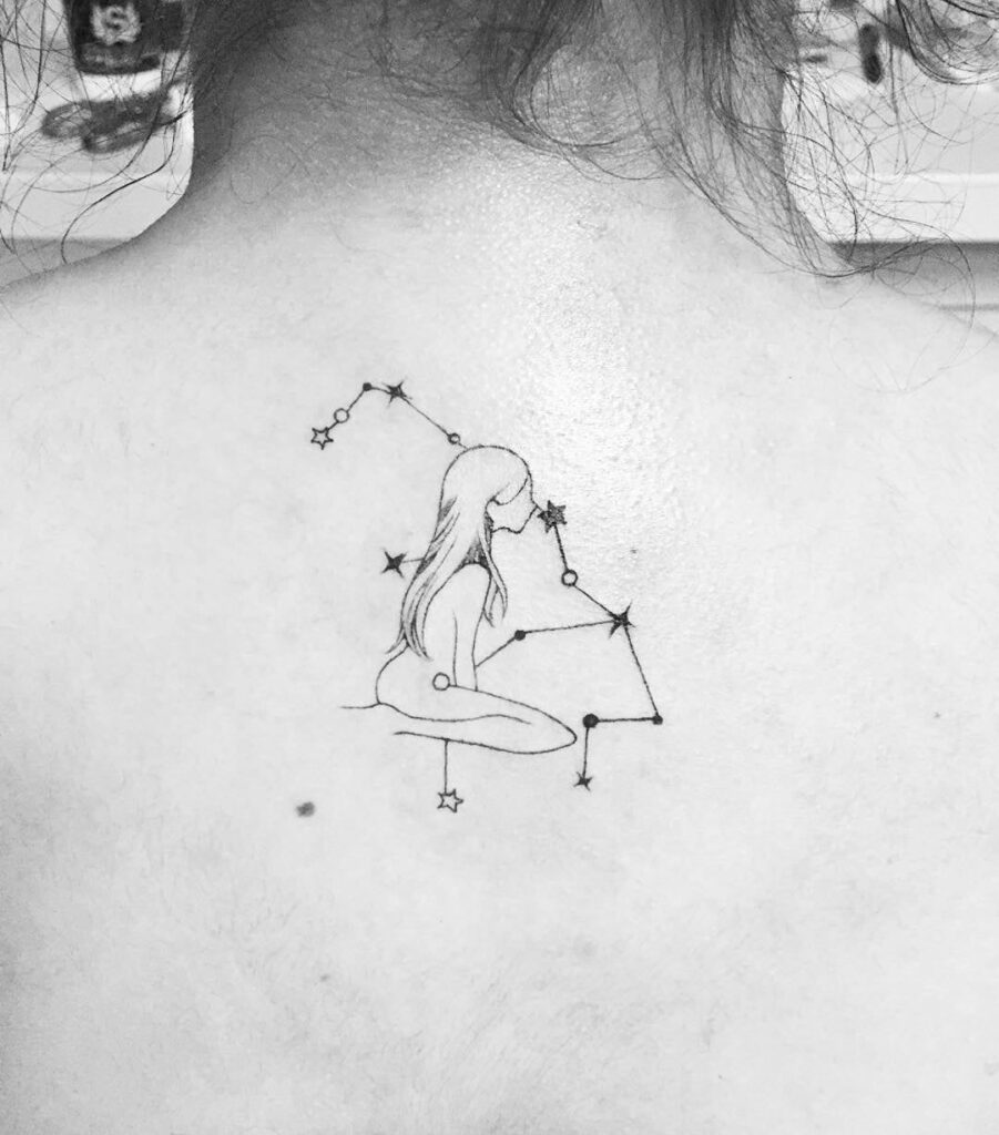 Tattoo sign of the zodiac Virgo on the back