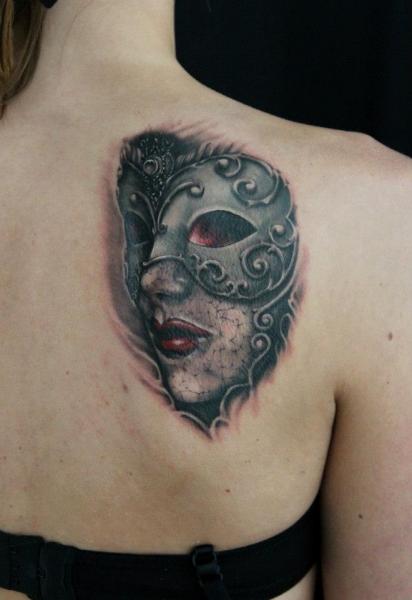 Tattoo Masquerade Mask on the scapula