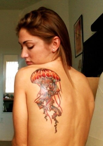 Jellyfish tattoo on the scapula