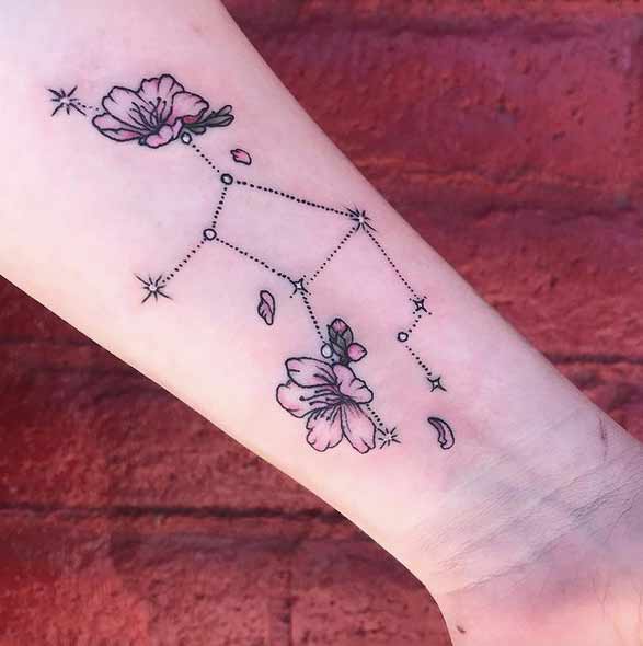 Tattoo of the constellation Virgo on the forearm