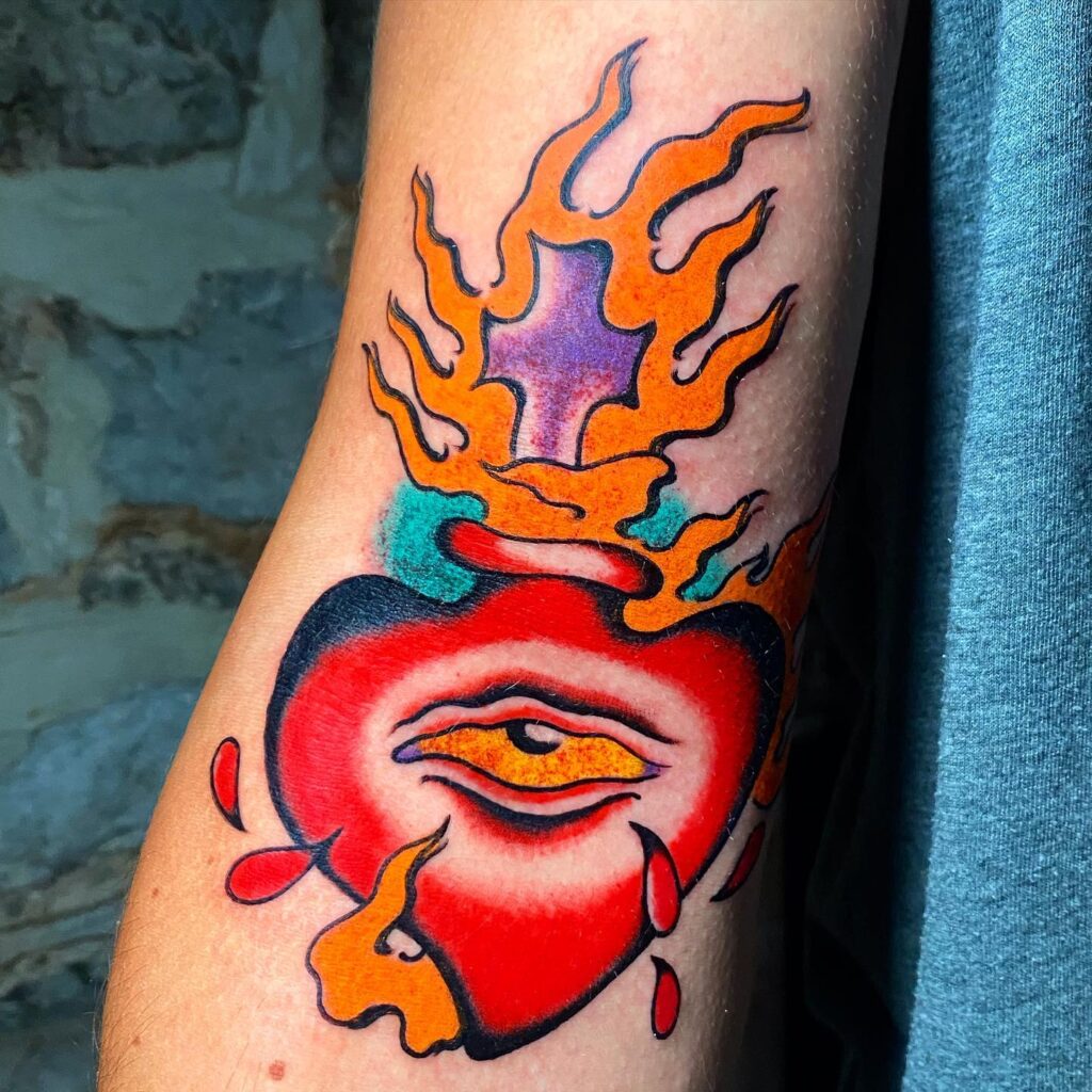 Tattoo on the elbow in pop art style