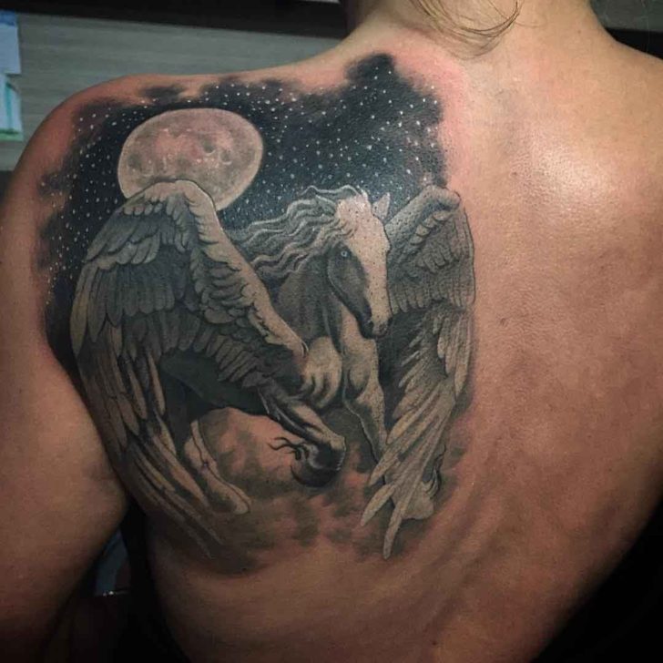 Pegasus tattoo on the scapula