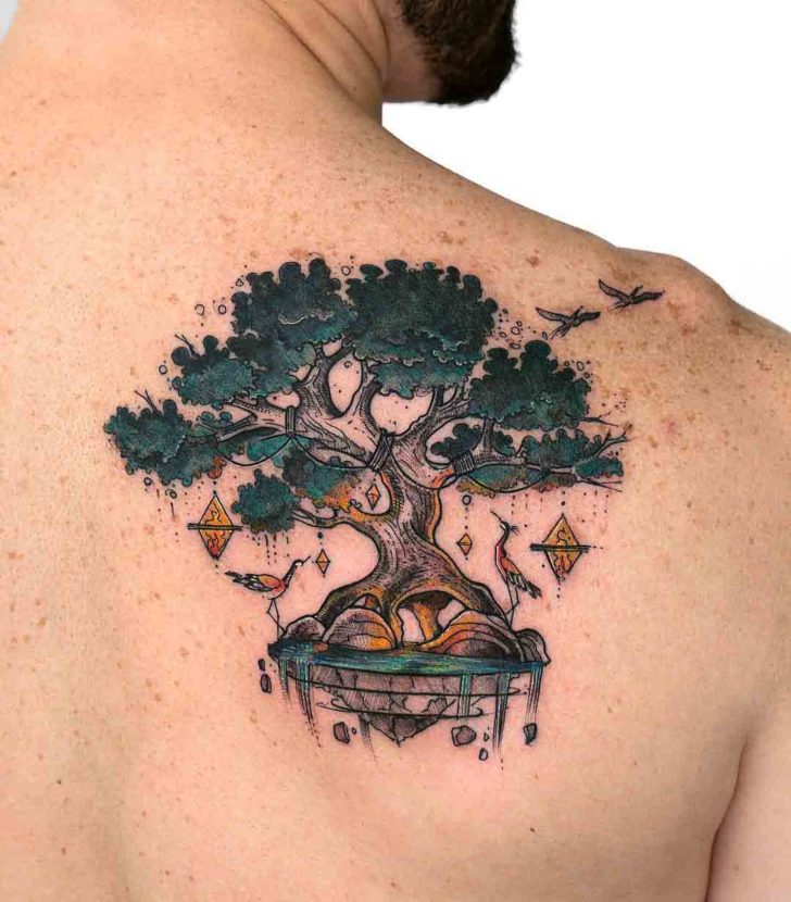 Spiritual tree tattoo on the scapula